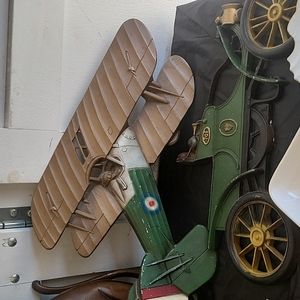 Vintage metal car and airplane pair